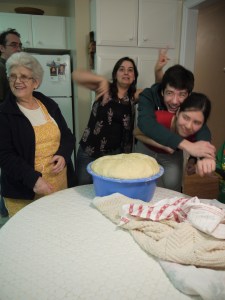 Avò, my sister Alicia, and my cousins Priscilla and Nathanael. Oh, and a baby bathtub full of dough.