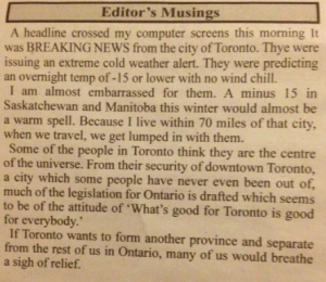 The editorial from Springwater News